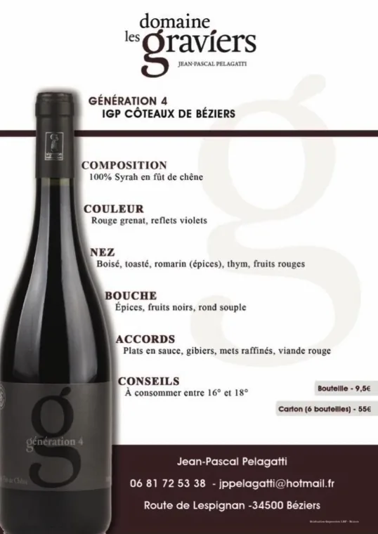 Bouteille de Génération 4 — DOMAINES LES GRAVIERS, vin rouge