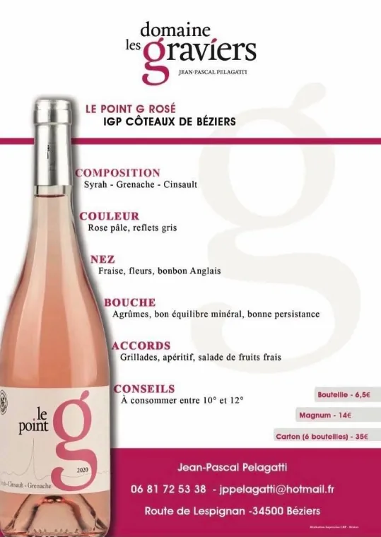 Bouteille de Le Point G Rosé — DOMAINES LES GRAVIERS, vin rosé