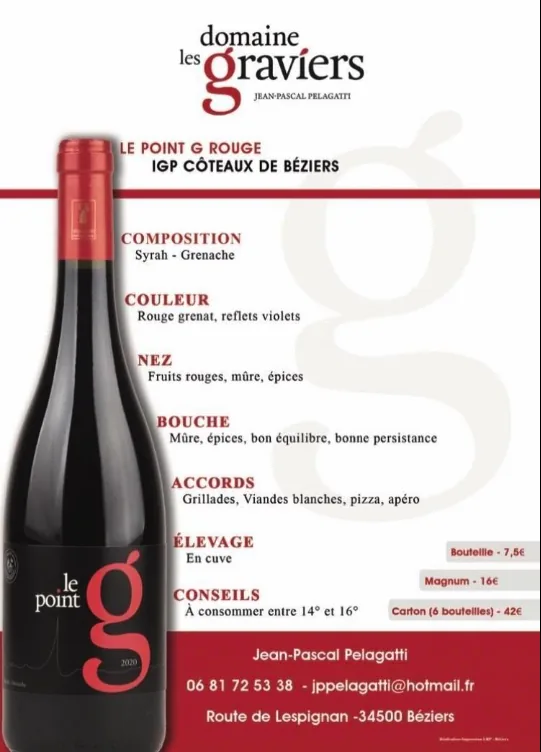 Bouteille de Le Point G Rouge — DOMAINES LES GRAVIERS, vin rouge